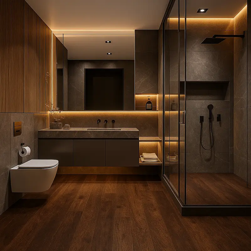 Brown SPC Flooring in Bathroom