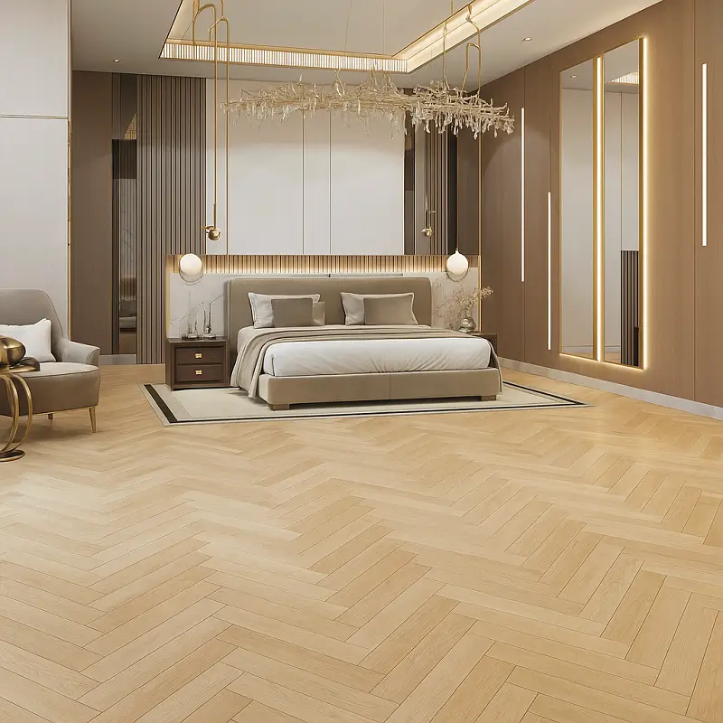 Herringbone SPC Flooring in Bedroom