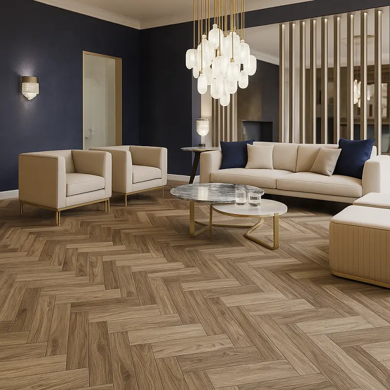 Herringbone SPC Flooring in Living Room