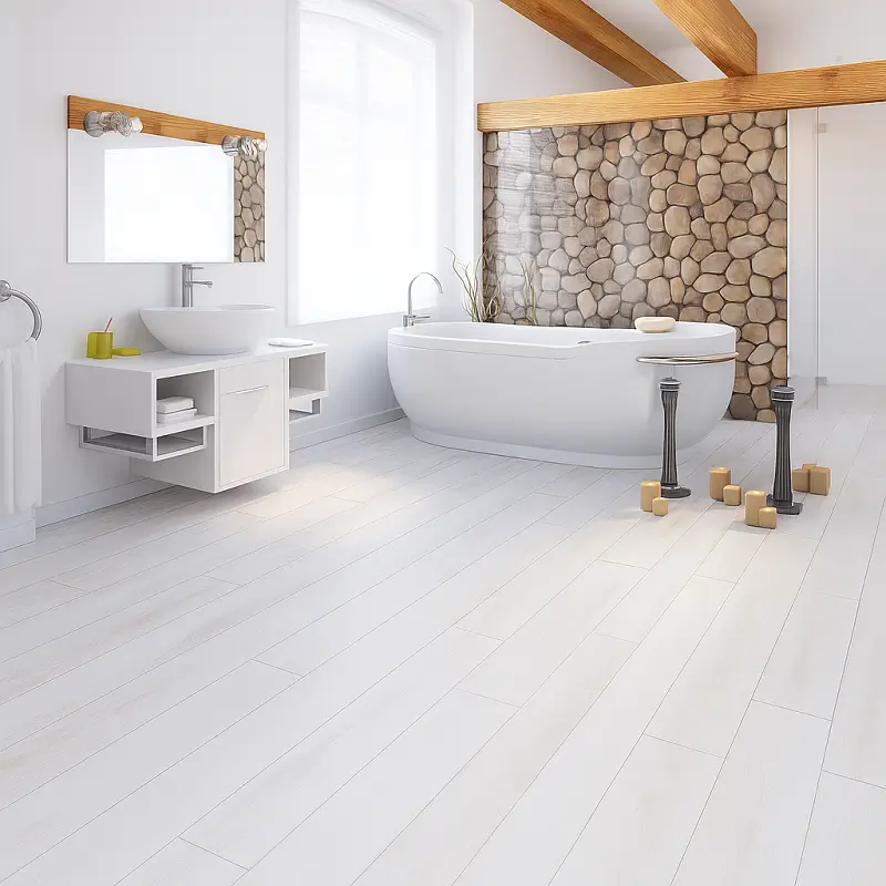 White Wood Flooring in Bathroom