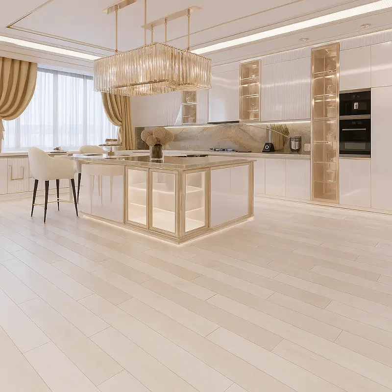 White Wood Flooring in Kitchen