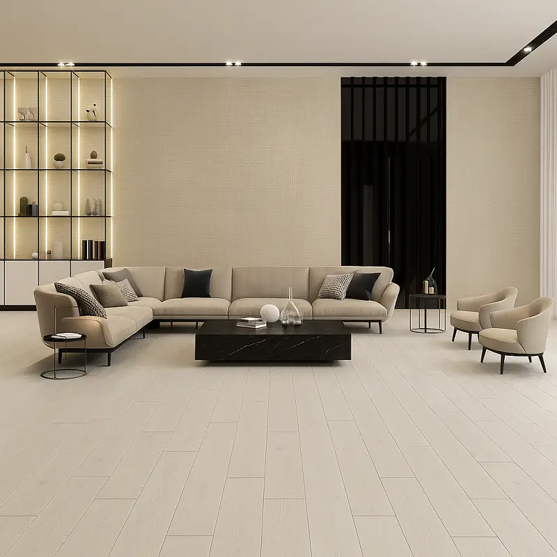White Wood Flooring in Living Room