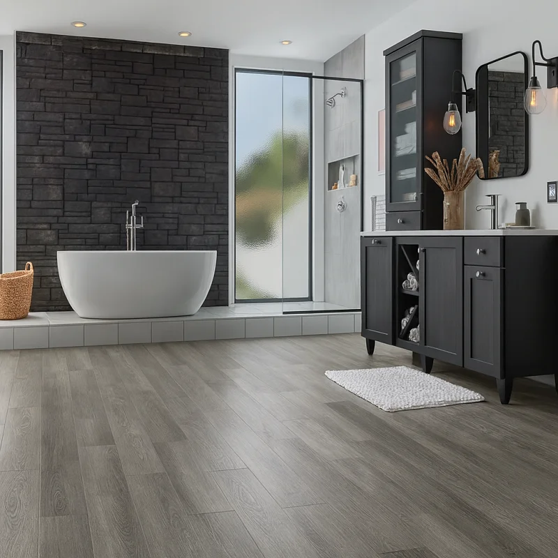 Wood Veneer SPC Flooring in Bathroom